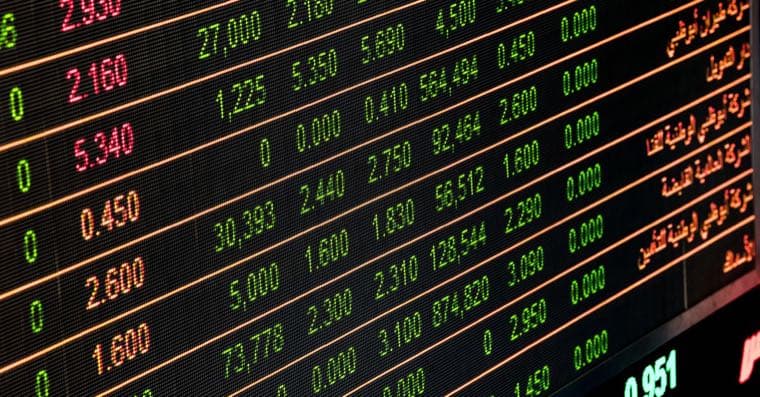 A share price board showing Australia's largest listed companies
