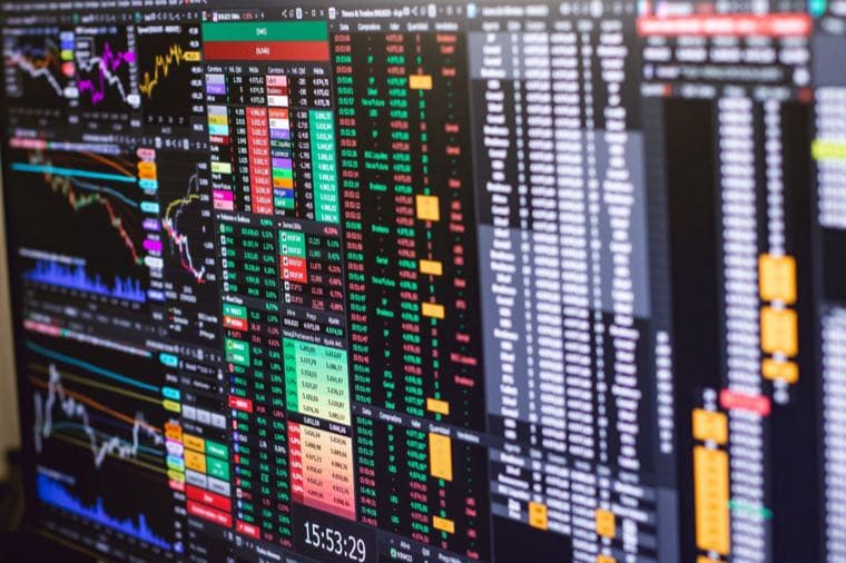 A trading terminal screen full of charts, prices and data